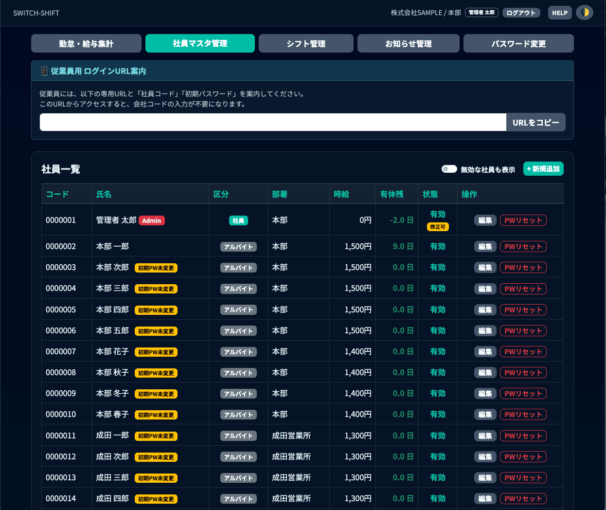 社員マスタ管理